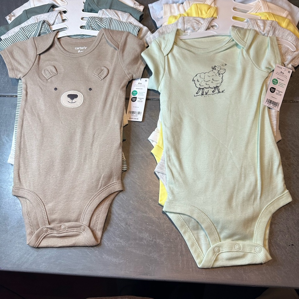 Carter's Beige and Light Green Animal Bodysuits